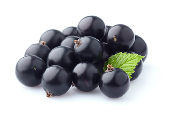 Black currant with leaf isolated on white background
