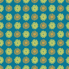 Uplifting yellow and orange summer floral vector repeat pattern. Pattern for fabric, backgrounds, wrapping, textile, wallpaper, apparel. Vector illustration