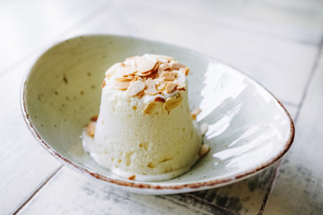 tasty handmade eco ice cream  in different colours served on a beautiful plate
