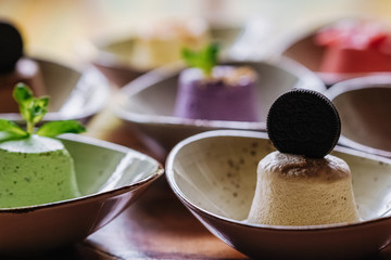 tasty handmade eco ice cream  in different colours served on a beautiful plate