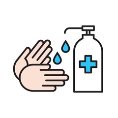 Disinfection icon. Washing hand with sanitizer flat vector sign. Concept of hygiene