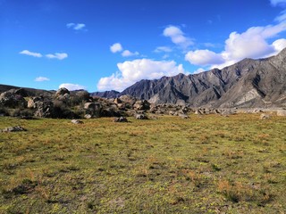 Altai Mountains and stones with Blue sky