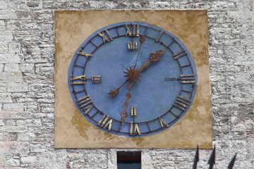 Clock on the Civic Tower in Trento, Trentino Alto Adige, Italy
