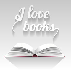 Opened book vector illustration, I love reading, I love books