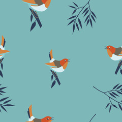 Vector seamless background with robin birds. Pattern suitable for fabric, paper or web background design