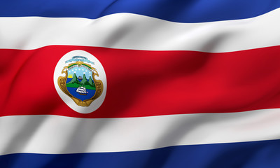 Flag of Costa Rica blowing in the wind. Full page Costa Rican flying flag. 3D illustration. - Powered by Adobe
