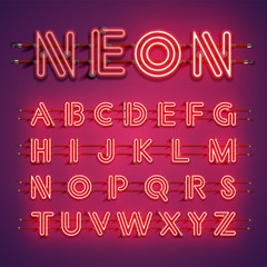 Purple/red high-detailed neon character set, vector illustration