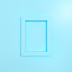 Blue frame on yellow background 3d rendering. 3d illustration Modern picture frame, Empty blue border frame, Blank picture frame on blue wall template minimal concept.