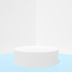 White podium stage backdrop on white and pink two tone background for product display stand or used in other designs 3d rendering. 3d illustration template minimal beauty style concept.