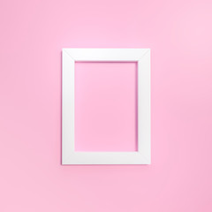 White frame on pink background 3d rendering. 3d illustration Modern picture frame, Empty white border frame, Blank picture frame on pink wall template minimal concept.