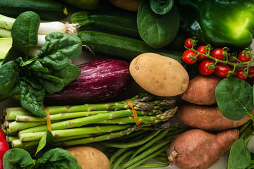 many varied colored fresh vegetables for home delivery. banner advertising