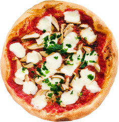 Italian pizza with mushrooms isolated on white. design, restaurant, menu, advertising