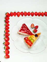 Strawberry and fruit cake and gelatin