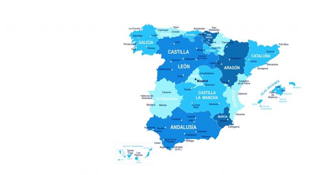 Spain Map - Motion Graphic Cartoon Animation Footage. 4K Resolution Video. Transparency Alpha Channel Included. White Background