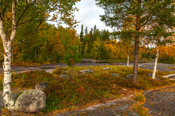 Zalavruga, Belomorsk, Karelia, Russia. Summer landscape plateau with the White Sea petroglyphs.