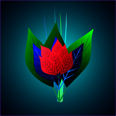 A colorful bright bouquet of abstract leaves in red blue and green colors.