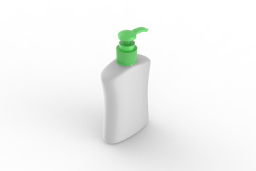 Ads template, blank hand wash realistic plastic bottle with dispenser airless pump. Pharmaceutical container liquid gel, soap, lotion, cream, shampoo, bath foam. 3d illustration