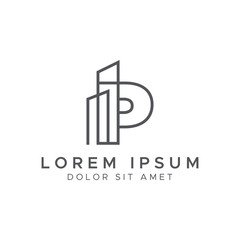 Letter P line building logo vector design template