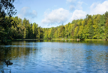 Fototapeta na wymiar Haukkalampi pond view, Nuuksio National Park, Espoo, Finland
