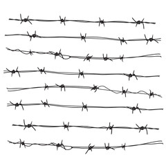 Barbed wire on a white background. Wire with sharp spikes vector. Wire fencing