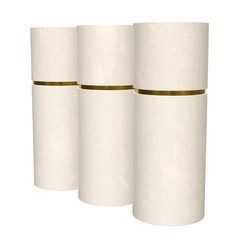 Kraft paper cardboard tube package with gold part mock up. 3d render isolated on white background.