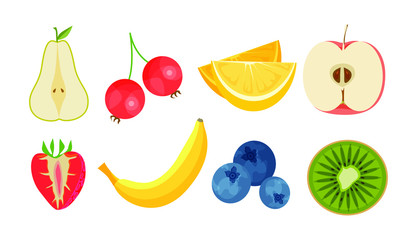set of various fruits and berries