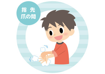 男子の手洗い　指先と爪の間