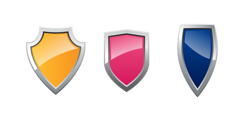 Set of shiny colorful shields. Protect and safety concept graphic design.
