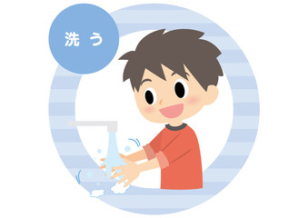 男子の手洗い　洗う