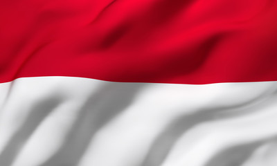 Flag of Indonesia blowing in the wind. Full page Indonesian flying flag. 3D illustration.