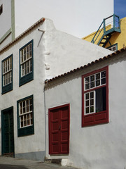 Street with colonial houses in the old city center of Santa Cruz. La Palma Island. Canary Islands....