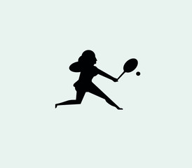 Silueta femenina golpeando con una raqueta una pelota de  tenis.