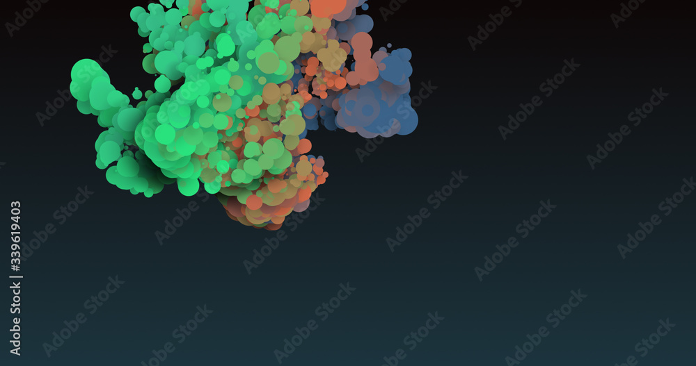 Poster circles falling as liquid bubbles on blue background. abstract flat design minimal background, circl