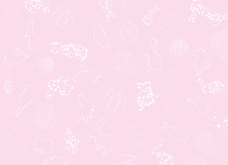 Easter background with rabbits and eggs. Easter wreath. Easter frame. 