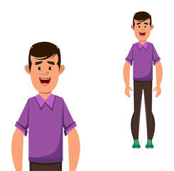 casual boy cartoon character standing pose vector illustration for your design, motion or animation