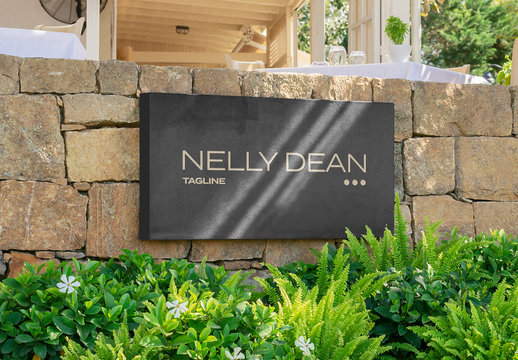 Rectangular Outdoor Entrance Sign Logo Mockup on Wall