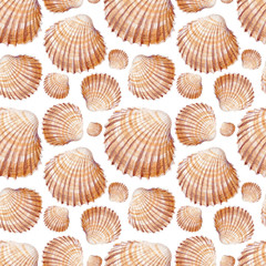 Marine seamless patern of sea shells. Watercolor illustration for textile, greeting cards, invitations etc.