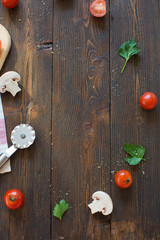 Pizza ingredients. Tomato, mushrooms and parsley