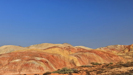 Sleeping-Beauty landform from Colorful-Meeting-Fairy-Observation Deck. Zhangye Danxia Qicai Scenic Spot-Gansu-China-0809