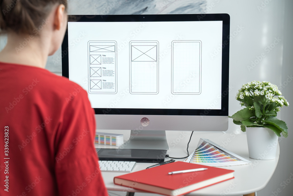 Poster web designer at work. graphic designer. mobile application design. designer desktop. ux, ui design. 