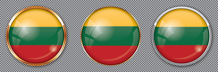 Round buttons with flag of Lithuania on transparent background