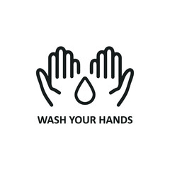 Wash your hands Information poster with text isolated on white background, vector illustration of Handwashing. Hands rinsing. Washing hands to keep clean flat black icon for websites and print