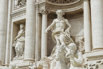 Rome Trevi Fountain (Fontana di Trevi) in Rome, Italy. Detail shot.