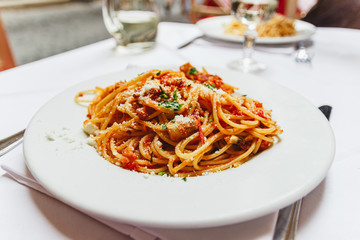 Restaurant in Italy. Italian food.spaghetti