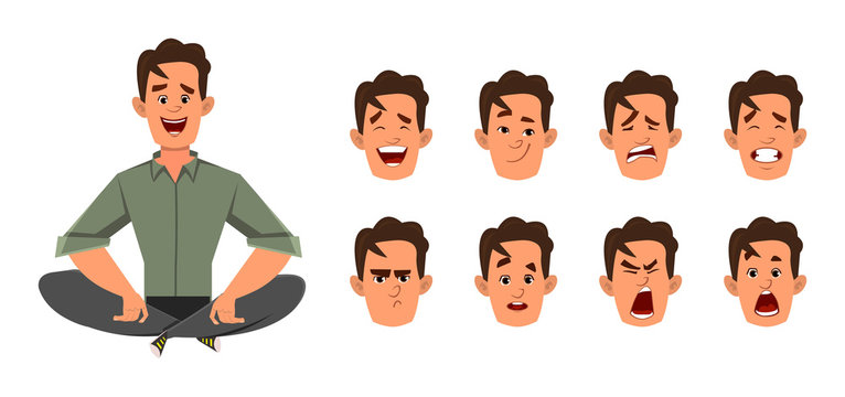 businessman doing yoga or relax meditation. businessman character with different type of facial expression
