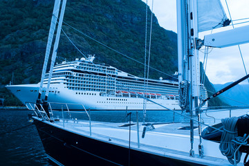 Flam, Norway. Flam Harbour.  Flam Cruise Port. The village of Flam. Flam Railway. Flamsbana Railway.