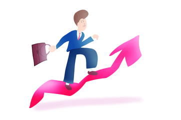 Businessman walking on the stairs, red arrow is rising, red stock goes up, finance starts to decrease, expenses are rising - vector illustration