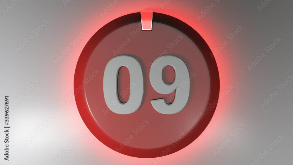 Poster the number 09 on a circle badge with a lighted rotating cursor - 3d rendering video clip