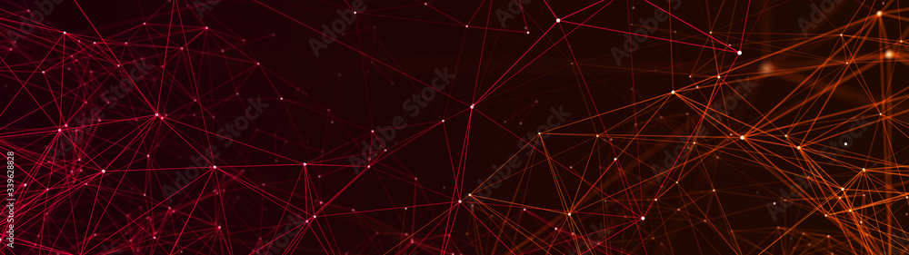 Poster digital plexus of glowing lines and dots. abstract background. ultra wide illustration. network or c