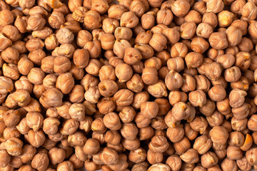 Chickpeas background close up. Top view